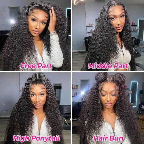 Pizazz Deep Wave Lace Front Wigs Human Hair Pre Plucked180 Density 13x4 HD Lace Frontal Human Hair Wigs with Baby Hair (16 Inch, Black color)
