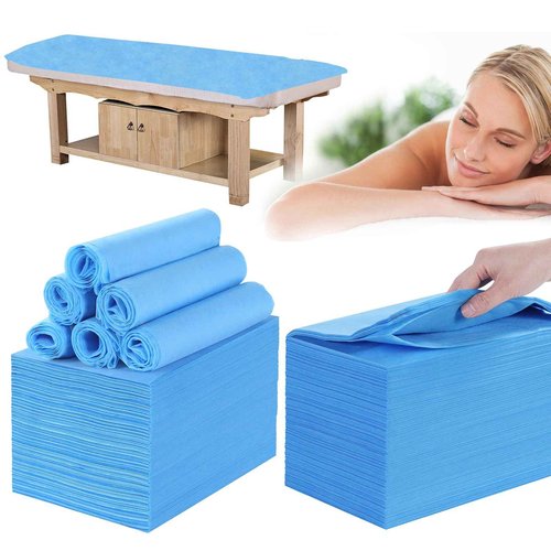 Disposable Bed Sheets for Massage Table 200 Pcs 31" x 71" Waterproof Massage Table Sheets Soft Non Woven Fabric SPA Massage Table Bed Cover Breathable for Beauty Tattoos Waxing Travel (Blue)