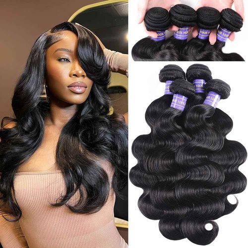 Hullran 12A Human Hair Bundles 14 16 18 20 Inch Body Wave Bundles Human Hair Extensions 400g Unprocessed Brazilian Virgin Body Wave 4 Pieces Deals Brazilian Quick Weave Natural Black Wavy Extensions