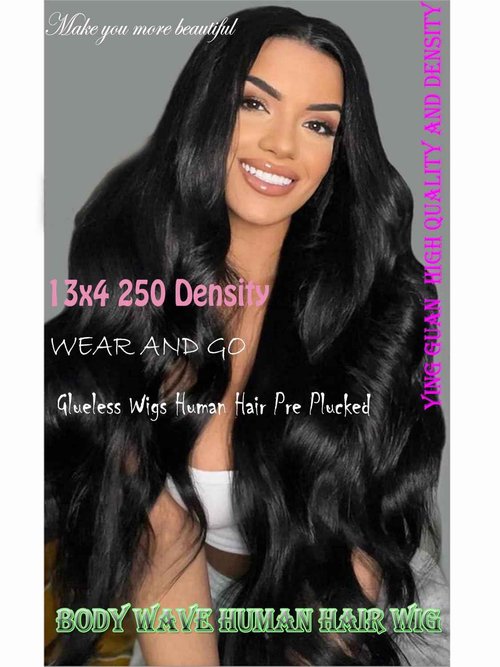 Ying Guan 250 Density Hd Lace Front Wigs Human Hair Wear and Go Glueless Wigs Human Hair Pre Plucked Lace Bleached Knots Lace Front Wig 250 Density body wave Wig 13x4 Body Wave frontal Wigs 24 inch