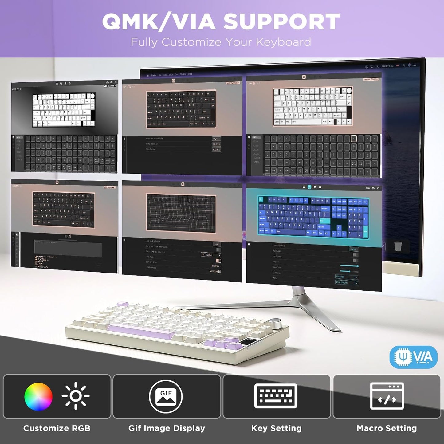 YUNZII AL80 Wireless Mechanical Keyboard,Full Aluminum CNC, Smart LCD Display,Hot Swappable Gasket Mount 75% Layout with Knob,BT/2.4G/USB-C,QMK/VIA Support for Win/Mac (Silver, Cocoa Cream V2 Switch)