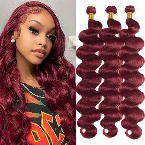 Fabimiya Bundles Human Hair Body Wave Burgundy 99J Human Hair Bundles Unprocessed Brazilian Virgin Hair Bundles Burgundy 99J Human Hair Bundles Quick Weave Hair Extension