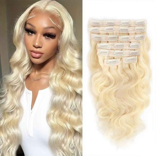 Clip in Hair Extensions Real Human Hair 28 Inch Blonde Body Wave Clip in Hair Extensions 100% Brazilian Remy Human Hair Extension for Women 8pcs 110g Per Set with 20 Clips Double Weft
