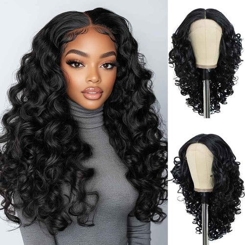 Style Icon 20” Big Curl Wavy Wigs Lace Front Black Wig with Baby Hair Large Afro Curl Wig