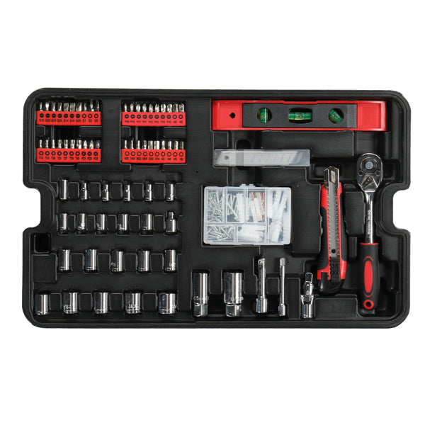 599-Piece Power Tool Set with 21V Cordless Drill and Rolling Toolbox