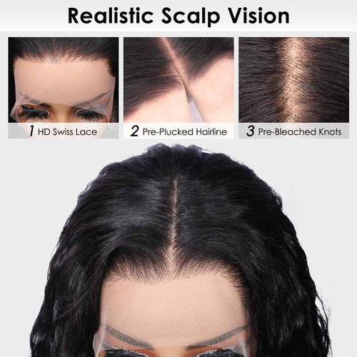Alibeauty 13x4 HD Transparent Lace Front Wigs Human Hair Pre Plucked Hairline with Baby Hair 200 Density Brazilian Water Wave Wigs for Black Women(20 Inch)