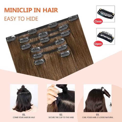 UGOTRAYS Light Brown Hair Extensions Clip in Human Hair 16 Inch 120g 7pcs Remy Hair Silky Straight 16clips One Pack for Women #6 Chestnut Brown Hair Extensions