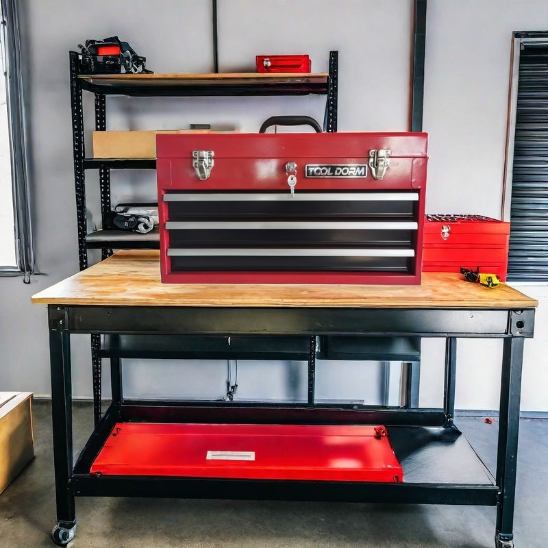 20.3-Inch Metal Tool Box with Drawers, Lockable Steel Chest for Garage and Workshop