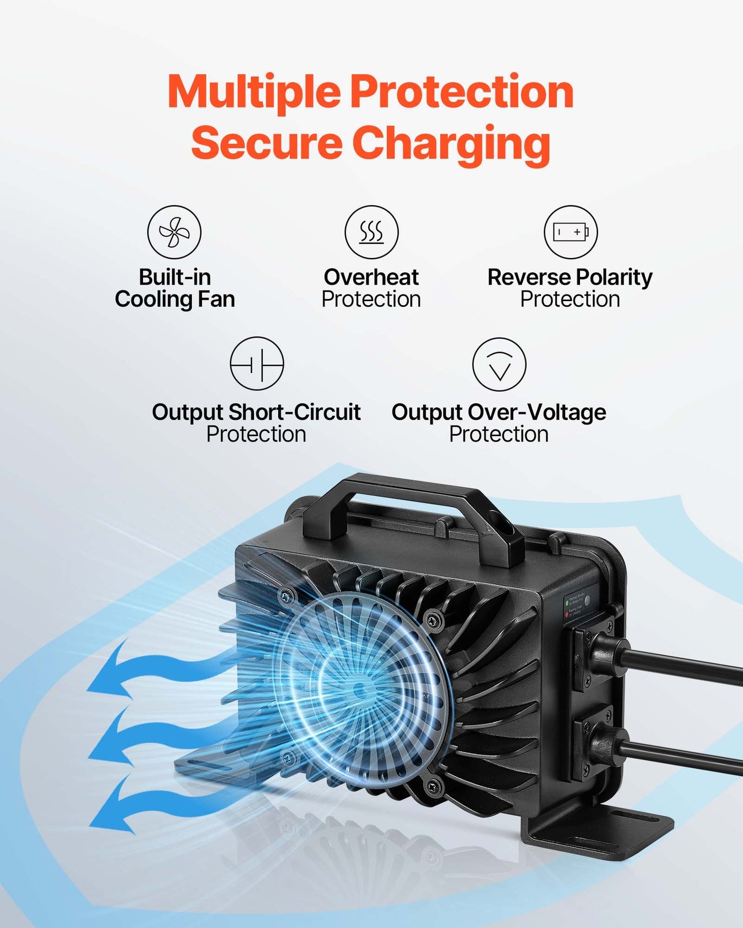 48V 18A Lithium Battery Charger for RV LiFePO4 Batteries - Smart 58.4V AC/DC