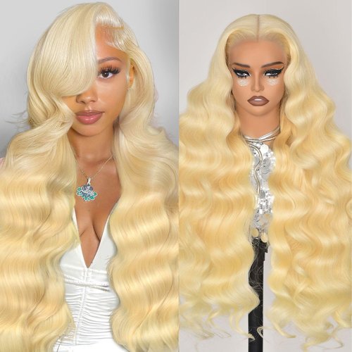 HUG MEET 613 13x6 Lace Front Wig Human Hair 200 Density Blonde Wig Human Hair Body Wave 613 HD Lace Front Wig Human Hair (24 Inch)