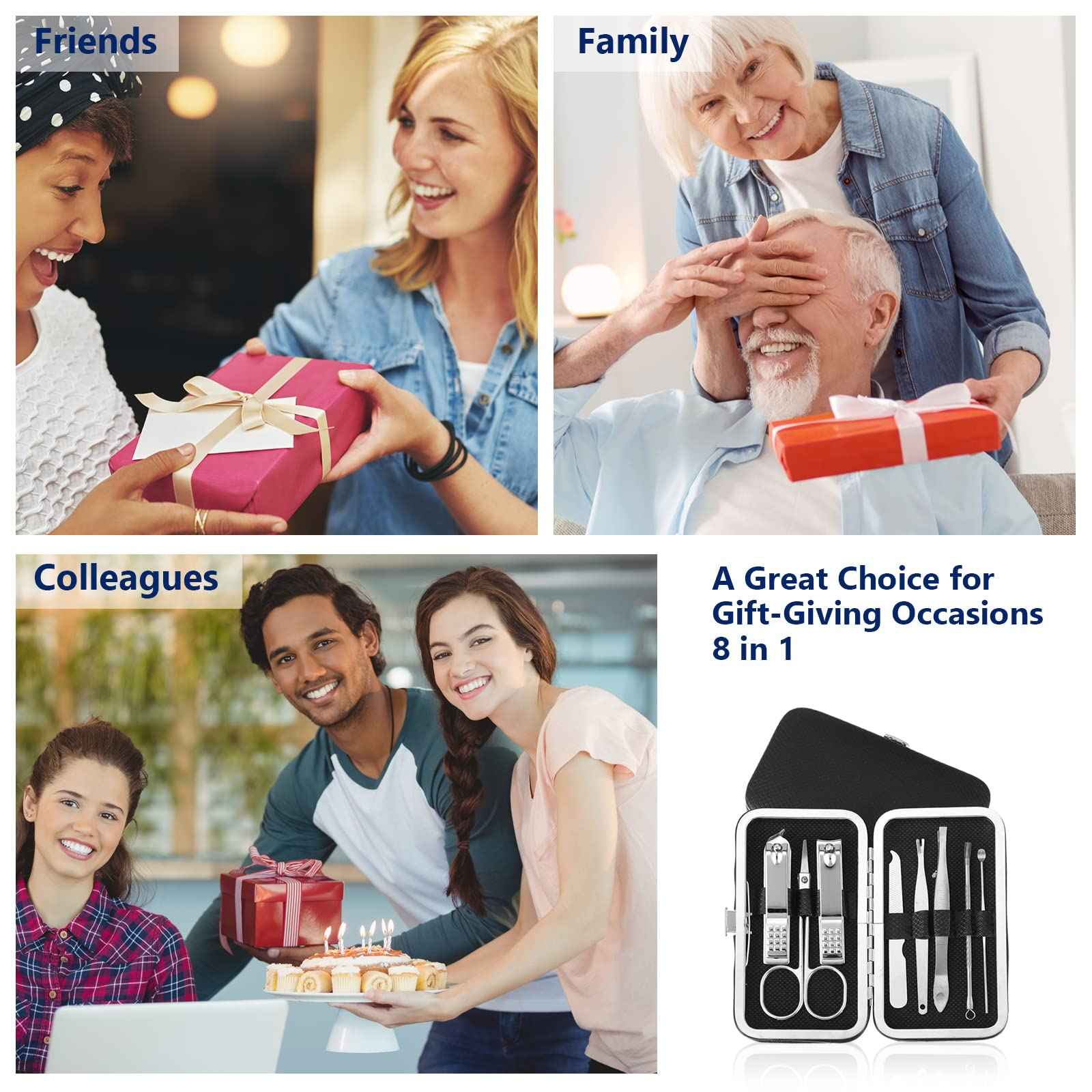 Geosar 50 Set 8 in 1 Travel Manicure Kit Bulk Professional Nail Clippers Pedicure Nail Care Tools Grooming Stainless Steel Set with Portable Travel Case, Gift for Christmas Men Women(Black)