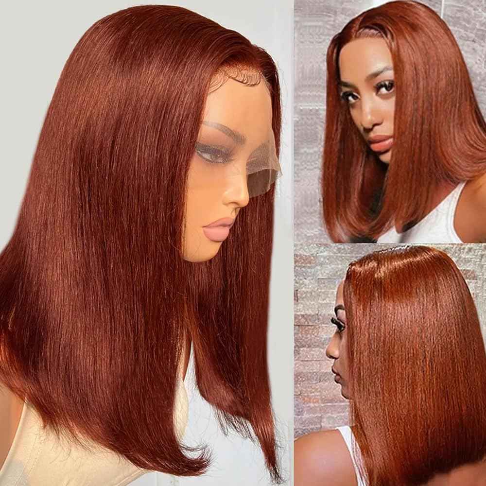 13x4 Lace Front Wigs Human Hair Brown,Reddish Brown hd Lace Front Bob Wigs for Black Women,10Inch Glueless Wigs Per-Plucked with Baby Hair Straight Short Wig Auburn Brown Lace Frontal Wig180% Density