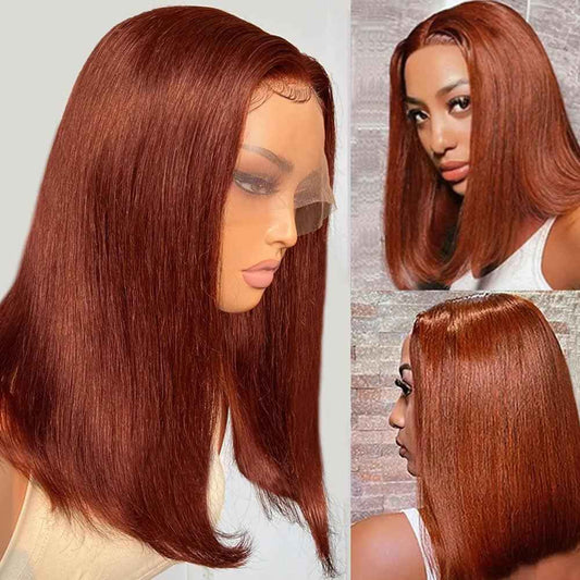 13x4 Lace Front Wigs Human Hair Brown,Reddish Brown hd Lace Front Bob Wigs for Black Women,10Inch Glueless Wigs Per-Plucked with Baby Hair Straight Short Wig Auburn Brown Lace Frontal Wig180% Density
