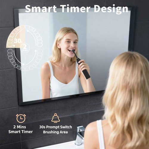 Rooman Oscillation&Vibration Sonic Electric Toothbrush for Adults, with 5 Brush Heads for Travel & Teeth Care, 20000 VPM, 3 Cleaning Modes, 2-Minute Timer, IPX7 Waterproof (Black)