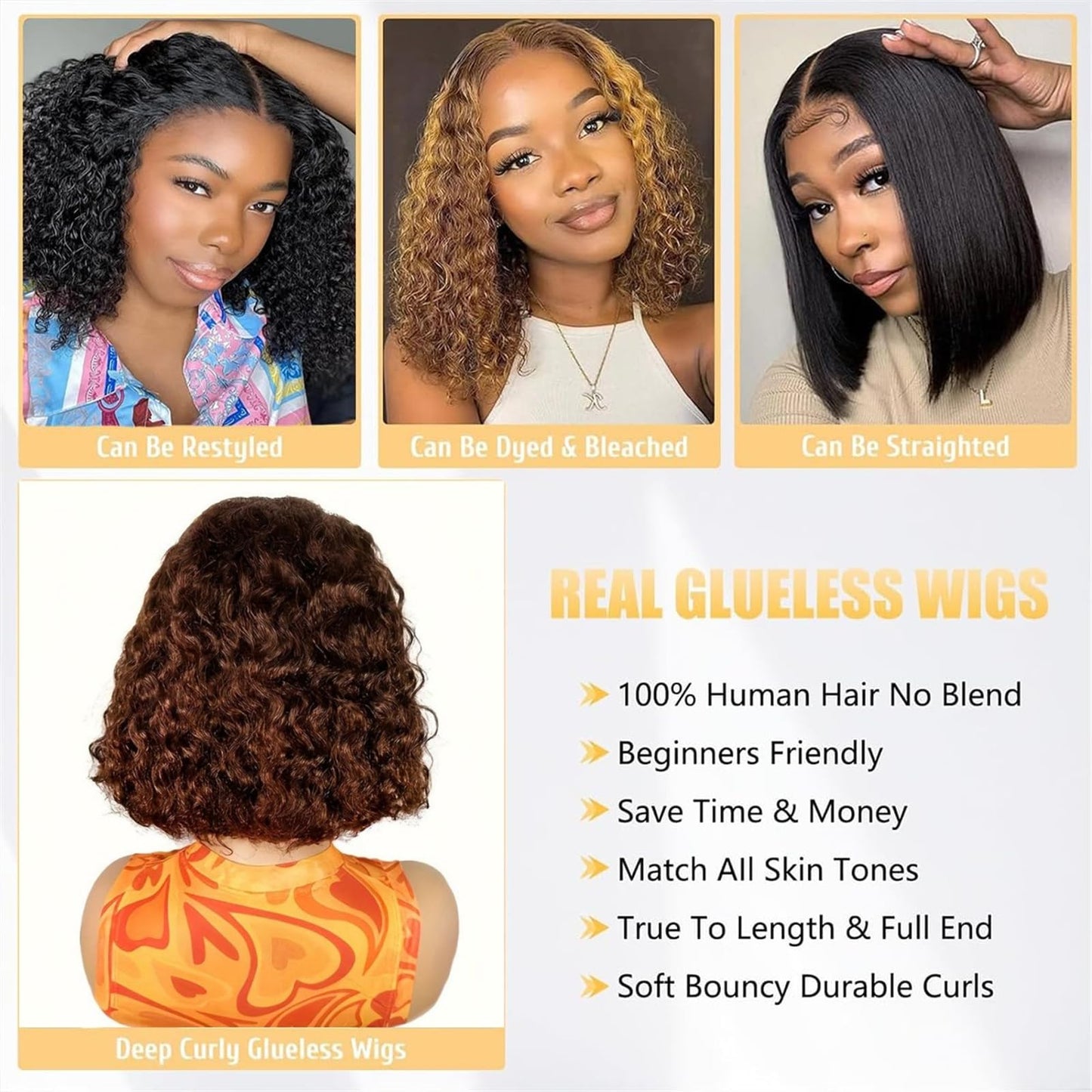 poshbash Wear and Go Glueless Wigs Human Hair Pre Plucked Pre Cut Chocolate Brown Deep Wave Curly Bob Wig Human Hair 180% Density 4x4 Lace Closure Wigs for Black Women Short Bob Wig Glueless 12 Inch