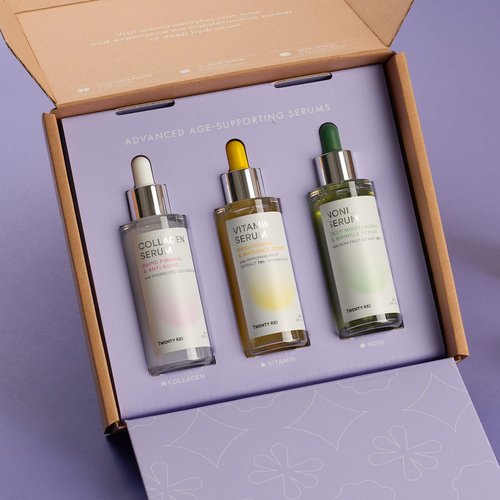 TWENTY KEI Serum - 3 step Everyday Solution - Collagen, Noni, Vitamin SET - Rejuvinate, Firmming, Radiance Boost, Moisturizing