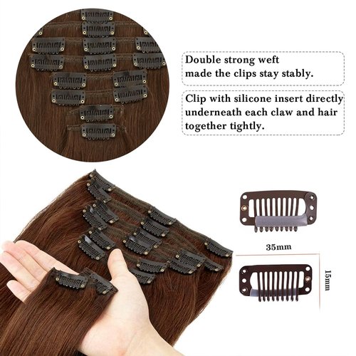 Medium Brown Clip in Hair Extensions Real Human Hair 24 Inch for Women Invisible Straight Seamless Clip in Hair Extensions Human Hair 8pcs Double Weft 90g (#4 Medium Brown, 24 Inch)