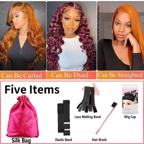 Rruaneal Ginger Deep Wave Wig Human Hair 13x4 Ginger Curly Lace Front Wig Human Hair 28Inch Wet and Wavy Human Hair Wig 180% Density