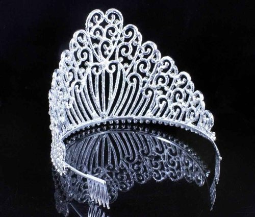 Janefashions 5.25" h Clear White Austrian Crystal Rhinestone Tiara With Hair Combs Crown Headband Headpiece Queen Princess Pageant Party Theater Show Silver Plated T11990 (Silver Plated With Side Combs)