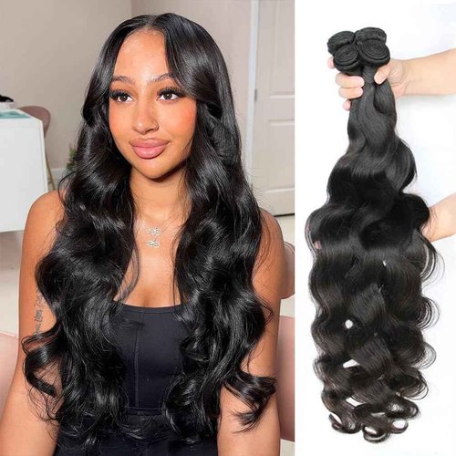 NJMNJM Brazilian Body Wave 4 Bundles Human Hair 16 18 20 22 Inch 12A 100% Unprocessed Virgin Body Weave Bundles Deals Soft and Bouncy Can be Dyed and Redesigned Hair Extensions Natural Color