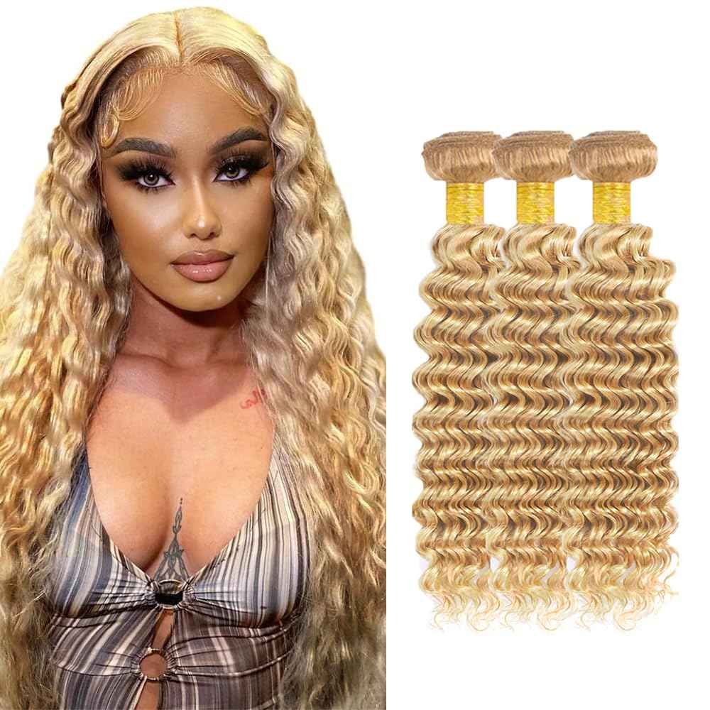 34 34 34 inch P27/613 Human Hair Bundles Blonde Deep Wave Bundle #613 Human Hair 3 Bundles Two Tone 613 Deep Wave Bundle