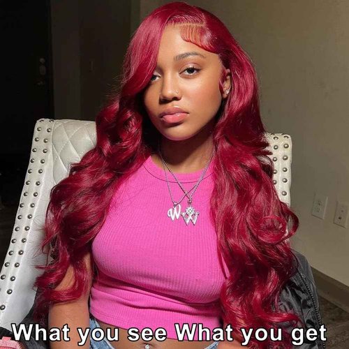 13X6 Burgundy Lace Front Wigs Human Hair 180% Density Body Wave Red Wig Human Hair Pre Plucked 12A Brazilian Virgin Hd Lace Frontal 99J Human Hair Wig Natural Hairline With Baby Hair(Burgundy, 24inch)