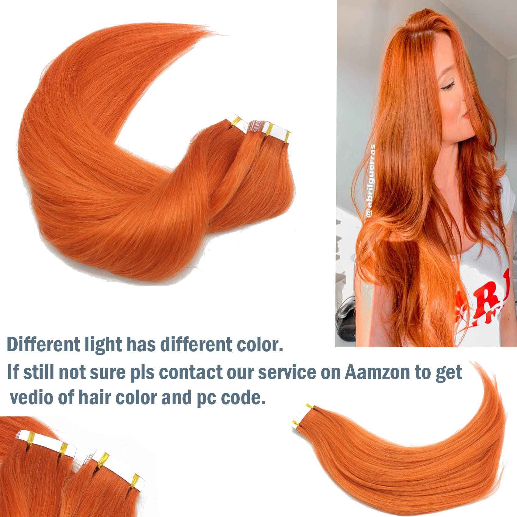 20Inch Orange Tape In Hair Extensions Human Hair Ginger Red Hair