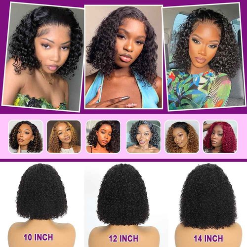 Curly Bob Wigs Human Hair Wear and Go Glueless Bob Wig Human Hair Pre Plucked Pre Cut 5x5 HD Lace Closure Wigs for Black Women Deep Wave Lace Front Short Curly Wigs 180 Density Natural Black 12 Inch