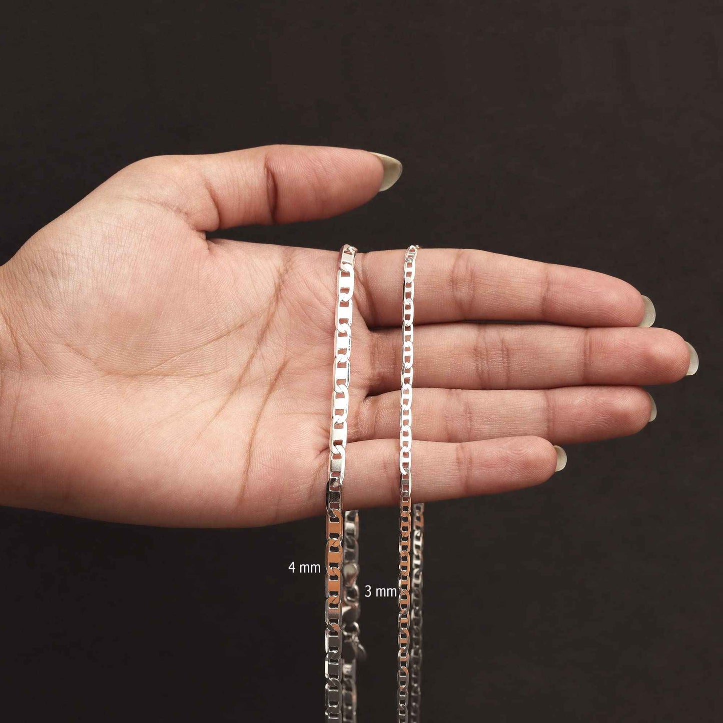 LeCalla 925 Sterling Silver Italian 4 MM Diamond-Cut Solid Flat Mariner Link Chain Necklace for Men and Women 24 Inches