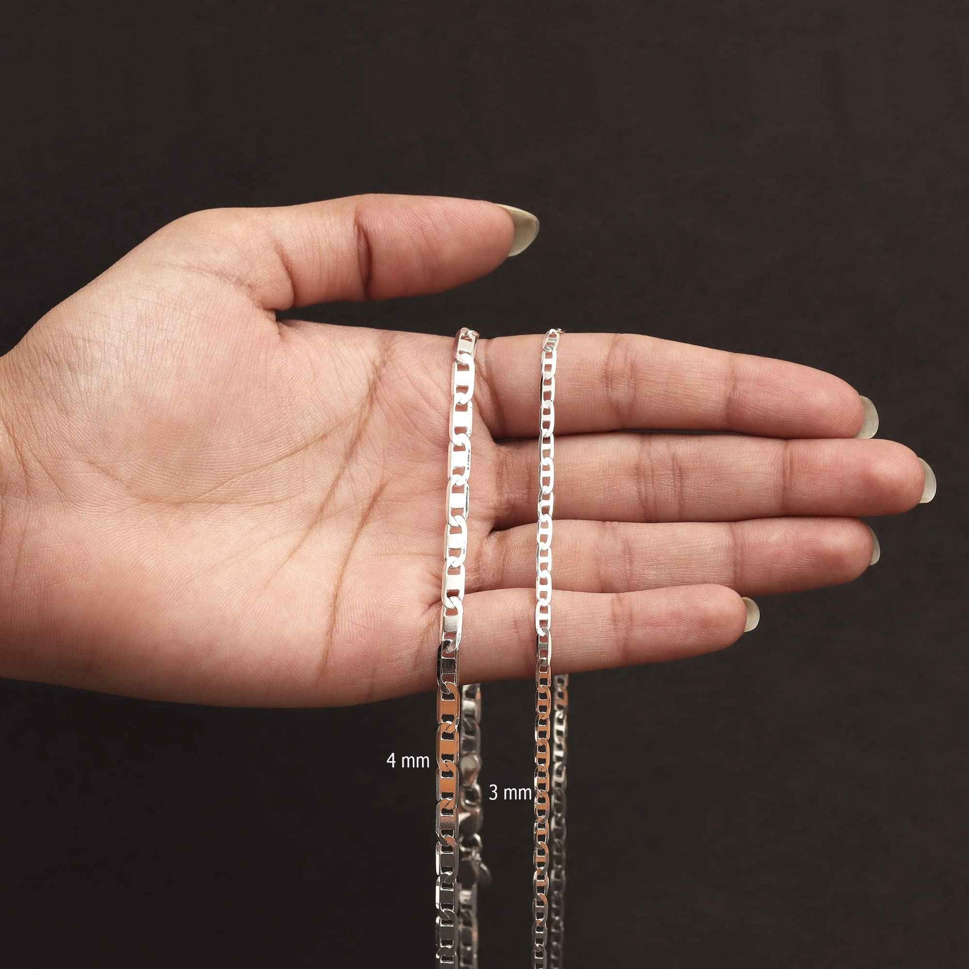 LeCalla 925 Sterling Silver Italian 4 MM Diamond-Cut Solid Flat Mariner Link Chain Necklace for Men and Women 24 Inches