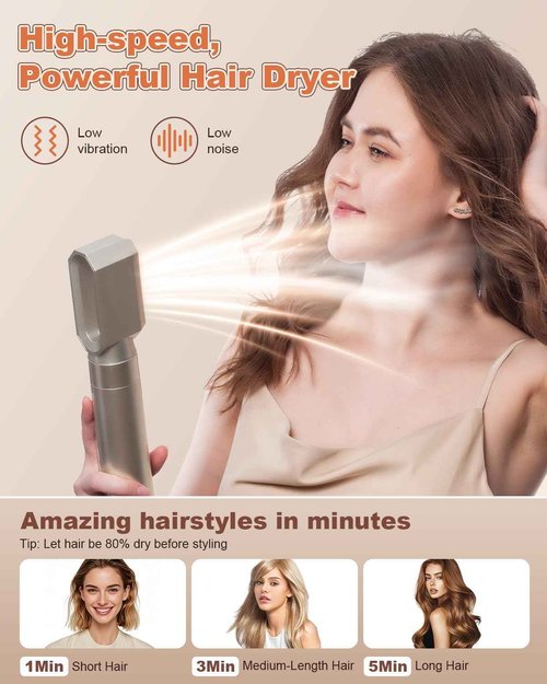 Hupifaz 6 in 1 Air Styler, Blow Dryer Brush Set, Auto wrap Hair Styler for Curling, Volumizing, Straightening and Styling, Negative Ion Frizz-Free Hot Air Brush (Ash-Gold)