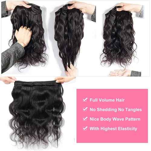 Body Wave Bundles Human Hair Brazilian Virgin 3 Bundles 18 20 22 Inch 100% Unprocessed Brazilian Virgin Human Hair Weave Double Weft Body Wave Hair Extensions Natural Black for Black Woman
