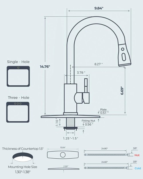FORIOUS Kitchen Faucets with Pull Down Sprayer, Brushed Nickel, High Arc Single Handle Classic Stainless Steel Sink Faucet 1 or 3 Hole, Suitable for Farmhouse Camper Laundry Rv Bar