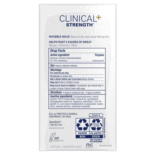 Secret Clinical Strength Antiperspirant and Deodorant Clear Gel, Stress Response, 1.6 Oz. (Pack of 6)