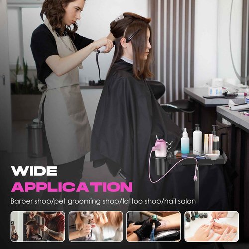 NEWTRY Salon Tray Attached to Chair, 360° Rotation Salon Metal Tray for Barber Chair Adjustable Height & Width, Ideal Attachment for Barber Chairs, Hair Color & Extension Tool Tray