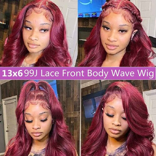 MISSJAY 18 inch Burgundy Lace Front Wigs, Body Wave Glueless HD Lace Frontal with 13x6 Hd Lace Front and 180 Density
