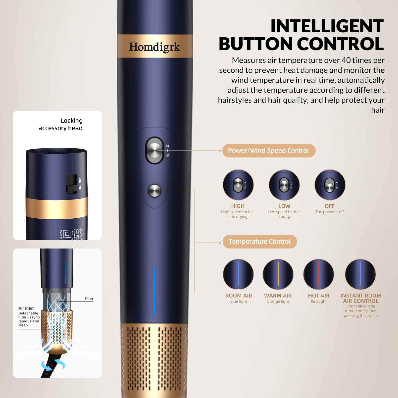 4-in-1 Hot Air Hair Styler & Hair Dryer Brush - 110,000RPM High Speed Ionic Blow Dryer for Fast Drying, Curling & Straightening - Suitable for Straight, Wavy, Curly, Coily Hair - No Heat Damage