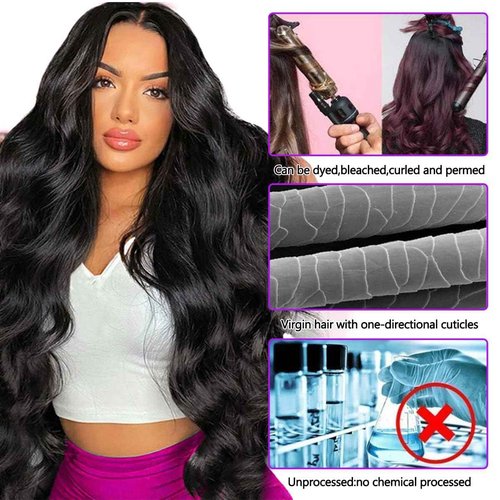 12A Body Wave Bundles Human Hair 16 18 20 Inch Human Hair Bundles 100% Unprocessed Brazilian Virgin Hair 3 Bundles Human Hair Extensions for Women Quick Weave Hair Natural Black