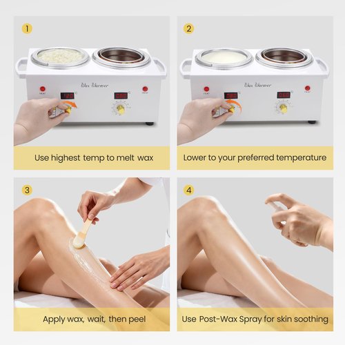 SUERBEATY Wax Pot for Hair Removal, Professional Double Waxing Pot with LED Digital Display, Salon & Home Waxing Kit for Women with Adjustable Temp, 300g Beads, 50 Sticks, 20 Collars, Post Wax Spray