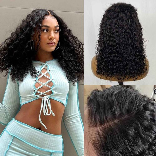 Sungirl Bob Wig Human Hair 13x4 Deep Wave Curly Lace Front Wigs Human Hair For Women Short Bob Wig Pre Plucked with Baby Hair Glueless Hair Curly Wigs Nature Hairline 180% Density 16 Inch