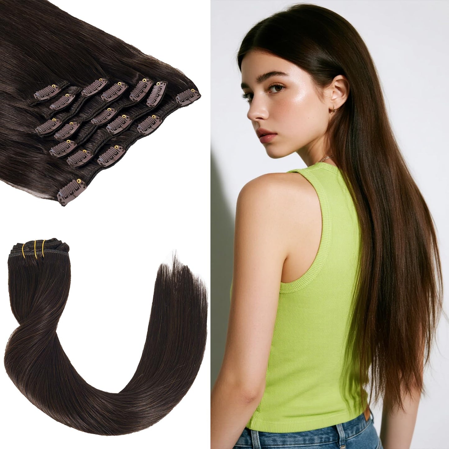 LuxeTress Clip in Hair Extensions Real Human Hair 16 Inch 120g 7Pcs Remy Extensions Double Weft Straight Hair Extensions for Add Volume (16in, 120g, #2)