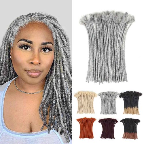 Lounoke12Inch 40 Strands Loc Extensions Human Hair, 0.6cm Pencle Size Dreadlock Extensions Human Hair for Women Men Full Handmade Permanent Dreads Locs(salt)