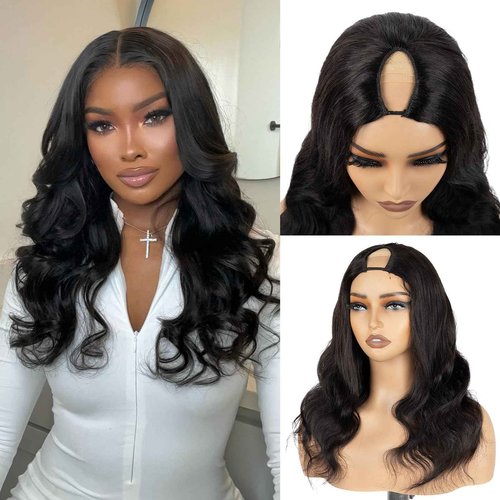 V Part Wig Human Hair Body Wave Upgrade U Part Wigs No Leave out No Glue No Sew-in Wear and Go Glueless 200% Density Clip in Half Wig For Black Women 20Inch