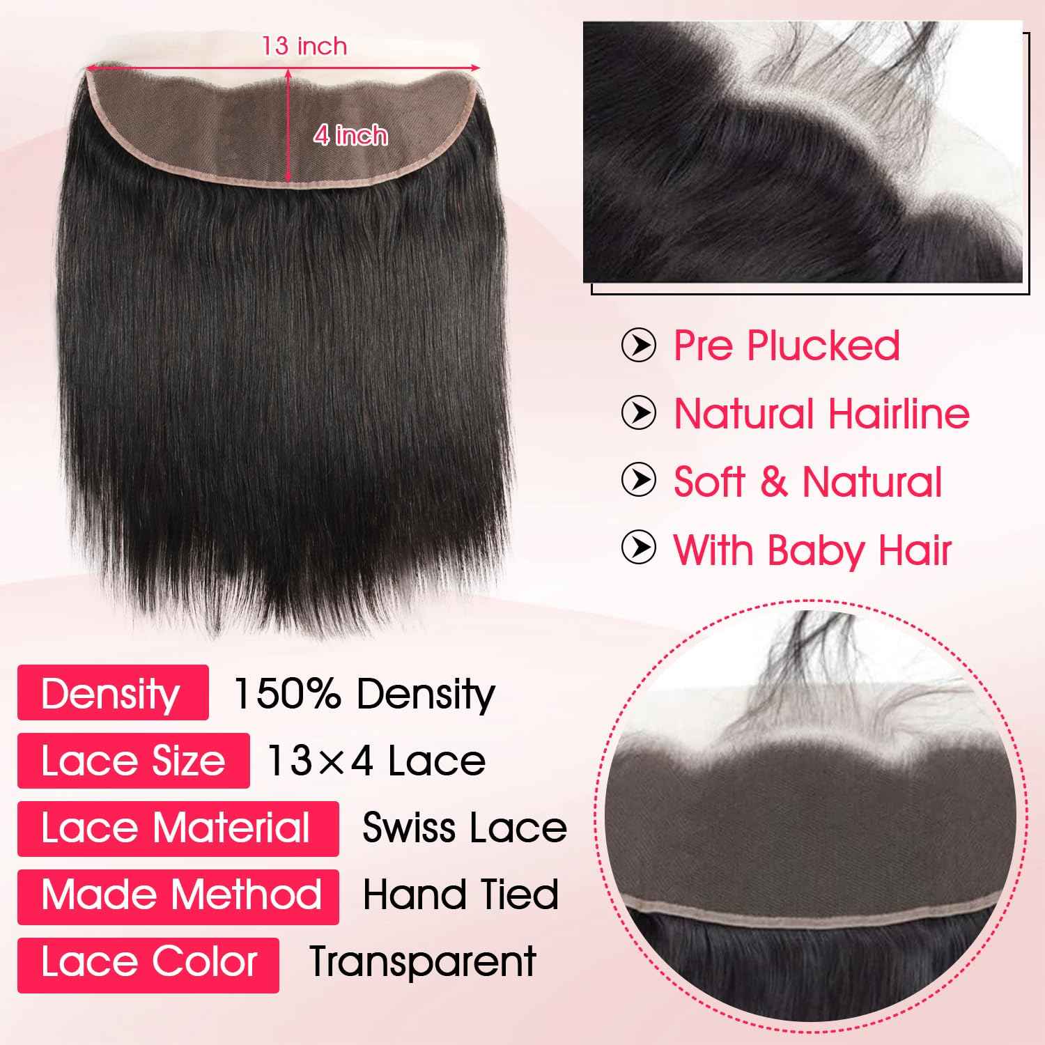 Human Hair Bundles with Frontal Closure (18 20 22 24+16,Free Part), 4 Bundles Human Hair with 13x4 HD Lace Frontal,100% 16A Virgin Brazilian Straight Human Hair Bundle Extensions Double Weft