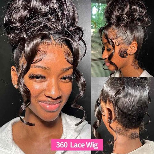 QTIKER 360 Transparent Lace Body Wave Wig Remy Human Hair Updo Pre Plucked Glueless Frontal Wigs Hair Extrenstion with Baby Hair (20inch, 360 Natural color)