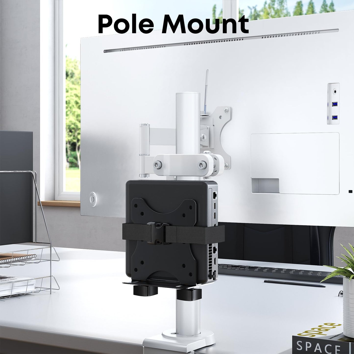 Adjustable Thin Client Mount Bracket - Mount Mini PC to Monitor Arm, Stand Pole, or Under Desk,Supports 0.67" - 2.8" Wide CPU,Black