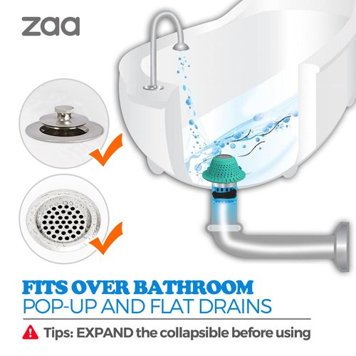 zaa Bathtub Drain Hair Catcher, Silicone Collapsible 1 Pack Drain Protector for Pop-Up and Regular Drains of Shower, Bathtub, Tub, Bathroom, Sink, Mint Green