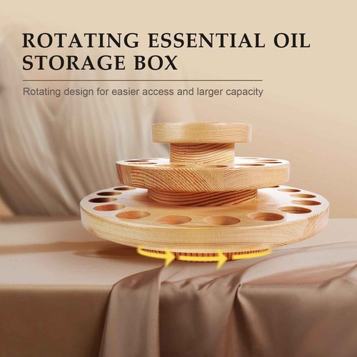 VolksRose Essential Oil Box, Wooden Storage Holds Organizer 39 Slots 3 Layers Essential Oil Container, Aromatherapy Natural Wood Round Rotating Display Rack