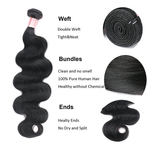 DaiMer Brazilian Body Wave Virgin Hair Weave 3 Bundles 16 18 20 inches Body Wave Human Hair Extensions Unprocessed Hair Weft