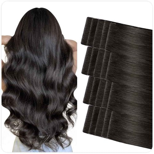 SUYYA Invisible Tape in Hair Extensions Human Hair Natural Black Seamless Injected Hand-Tied Pro Quality Virgin Human Hair 20PCS 50G/Pack Straight Tape Ins(18 inch #1B Off Black)